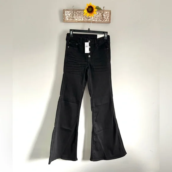 🌟AMERICAN EAGLE Ne(x)t Level Festival Flare Jean-Black-Size 4 & 6 - Picture 4 of 6